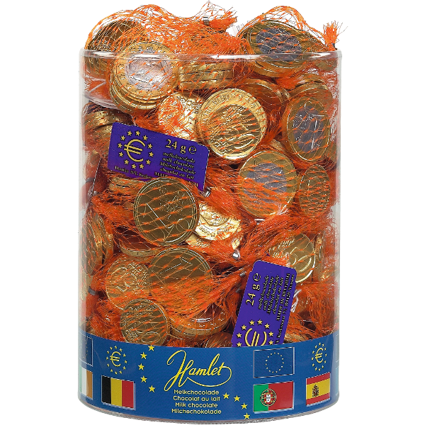 Filet de pièces en chocolat au lait 24g, tubo 60 filets de pièces euro