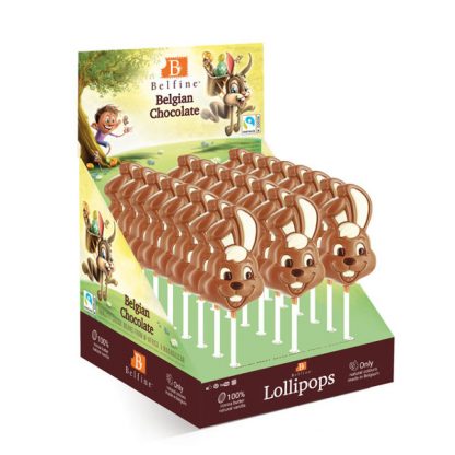 Sucette lollipops chocolat - Lapin Pâques 35g x 24 sucettes Belfine