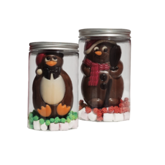 Pot moulage en chocolat, Bonhomme de neige et Pingouin en chocolat lait