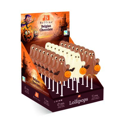 Sucette lollipops chocolat Fantôme Halloween 30gx24, Belfine