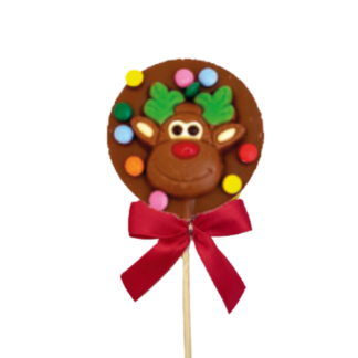 Sucette ronde chocolat au lait, Renne, sucette 50g smarties, sélection Noël