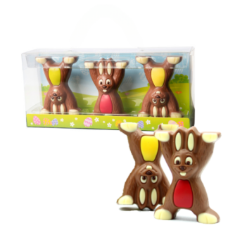 Coffret moulages 3 lapins de Pâques en chocolat 75g x6