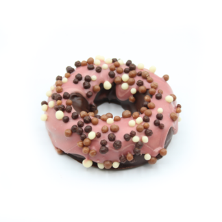Donut de guimauve enrobée chocolat noir/ruby perles croustillantes