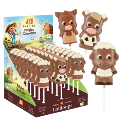 Sucette lollipops chocolat - Animaux de la ferme 25g x 24