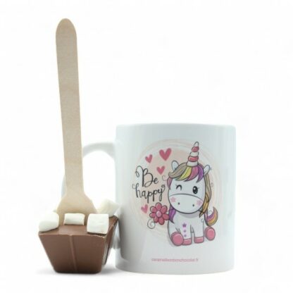 Mug Licorne et sa cuillère à chocolat chaud mini guimauves