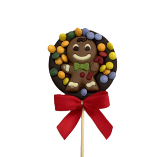 Sucette ronde chocolat noir, Bonhomme pain d'épices, sucette 50g smarties