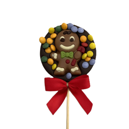 Sucette ronde chocolat noir, Bonhomme pain d'épices, sucette 50g smarties