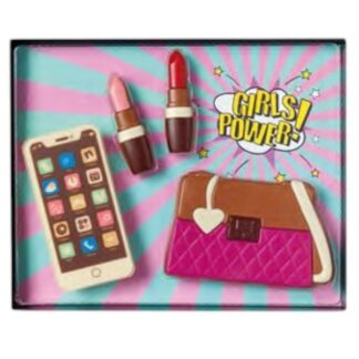 Coffret girls power chocolat insolite, sac à main-smartphone-rouge à lèvres